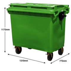 660L Green Plastic Wheelie Bin Flat Lid-Hammerox Industrial