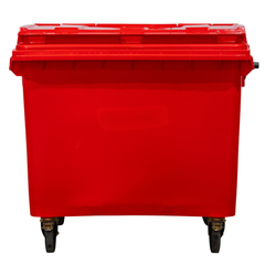 660L Red Plastic Wheelie Bin Flat Lid-Hammerox Industrial