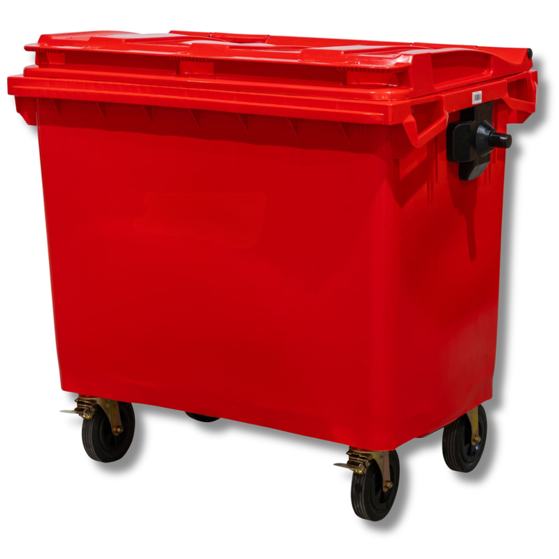 660L Red Plastic Wheelie Bin Flat Lid-Hammerox Industrial