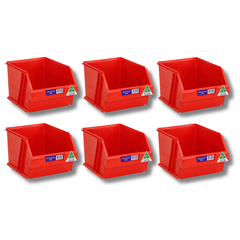 6L Stor-Pak No.60 Storage Bin 200 x 275 x 165mm Red 6 Pack-Hammerox Industrial