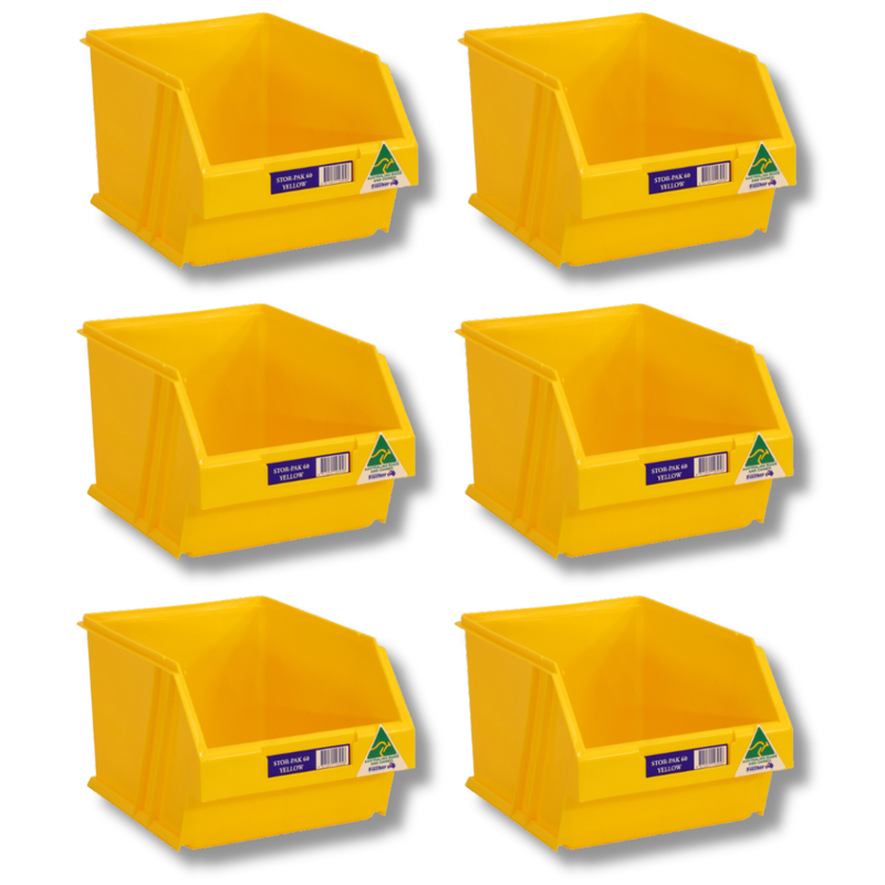 6L Stor-Pak No.60 Storage Bin 200 x 275 x 165mm Yellow 6 Pack-Hammerox Industrial