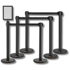 6 Pack Crowd Control Stanchions with Sign Holder & Belts