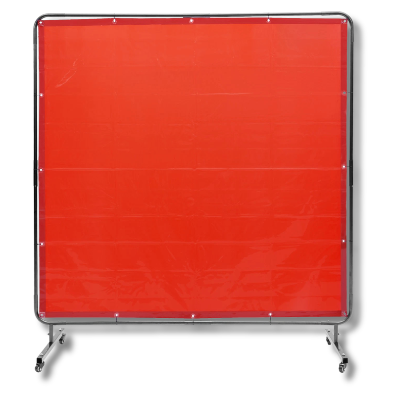 6x6ft Welding Screen with Frame on Wheels - Red-Hammerox Industrial