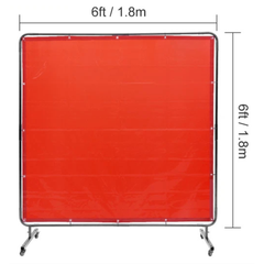 6x6ft Welding Screen with Frame on Wheels - Red