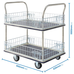 740 x 480mm 2 Tier Multi Purpose Cage Platform Trolley-Hammerox Industrial