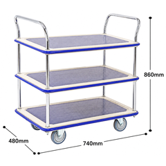 740 x 480mm 3 Tier Multi Purpose Platform Trolley-Hammerox Industrial