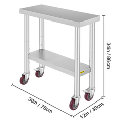 760x300mm Stainless Steel Food Prep Table with Wheels-Hammerox Industrial