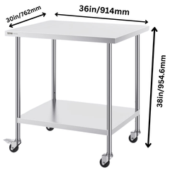 760x910mm Stainless Steel Food Prep Table with Wheels