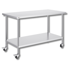 762x1524mm Stainless Steel Food Prep Table with Wheels