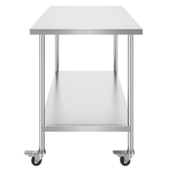 762x1524mm Stainless Steel Food Prep Table with Wheels