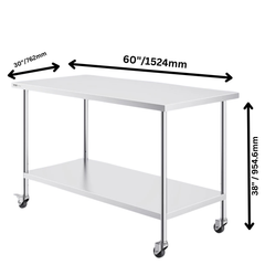 762x1524mm Stainless Steel Food Prep Table with Wheels