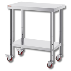 762x457mm Stainless Steel Food Prep Table with Wheels & Undershelf