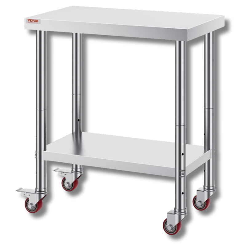 762x457mm Stainless Steel Food Prep Table with Wheels & Undershelf