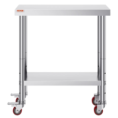 762x457mm Stainless Steel Food Prep Table with Wheels & Undershelf
