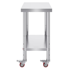 762x457mm Stainless Steel Food Prep Table with Wheels & Undershelf