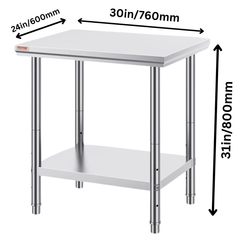 762x610mm Stainless Steel Food Prep Table