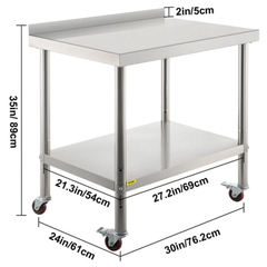 762x610mm Stainless Steel Food Prep Table with Wheels