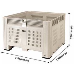 780L Vented Plastic Mega Bin 1165 x 1165 x 780mm-Hammerox Industrial