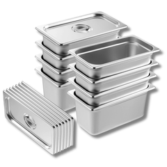 8 Pack 1/3 Size Hotel Pans 6" Deep Stainless Steel-Hammerox Industrial