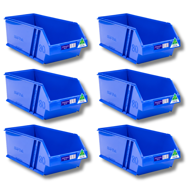8L Stor-Pak No.80 Storage Bin 200 x 440 x 165mm Blue 6 Pack-Hammerox Industrial