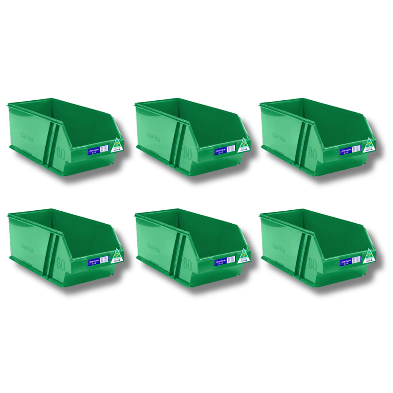 8L Stor-Pak No.80 Storage Bin 200 x 440 x 165mm Green 6 Pack-Hammerox Industrial