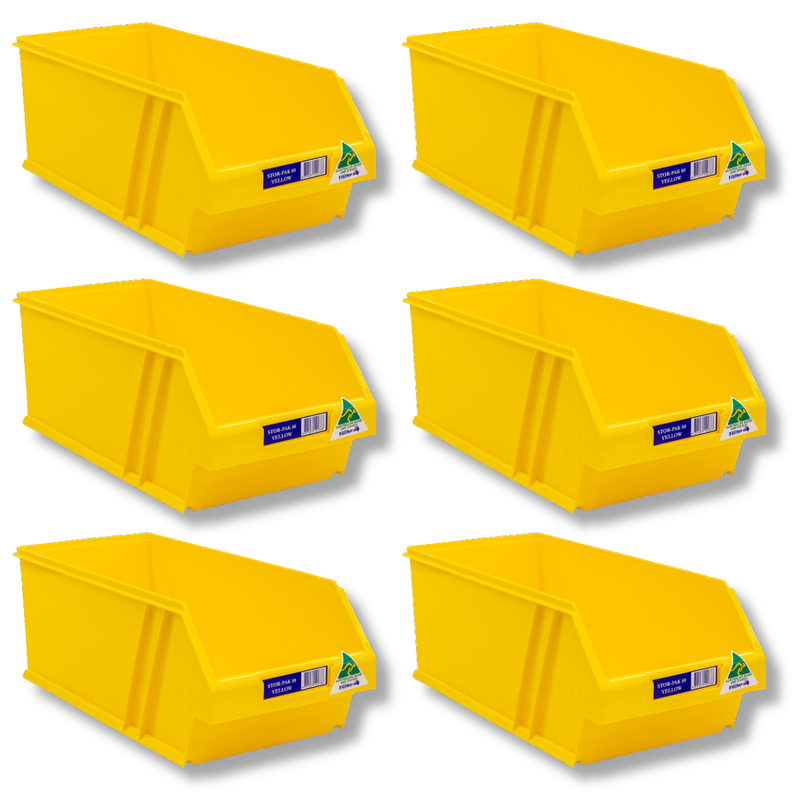8L Stor-Pak No.80 Storage Bin 200 x 440 x 165mm Yellow 6 Pack-Hammerox Industrial