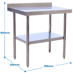 900 x 600 x 900mm Stainless Steel Bench with Splashback-Hammerox Industrial