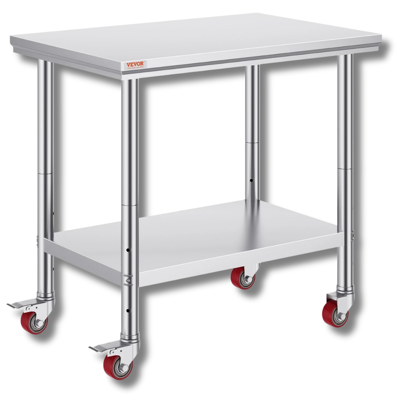 900x600mm Stainless Steel Food Prep Table with Wheels