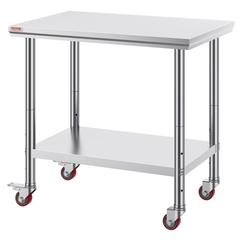 900x600mm Stainless Steel Food Prep Table with Wheels