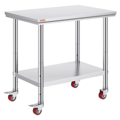 900x600mm Stainless Steel Food Prep Table with Wheels