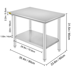 910x610mm Stainless Steel Food Prep Table Commercial Work Bench
