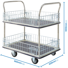 920 x 620mm 2 Tier Multi Purpose Cage Platform Trolley-Hammerox Industrial