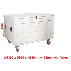 A0 5 Drawer Architect Plan Filing Cabinet with Wheels - White-Hammerox Industrial