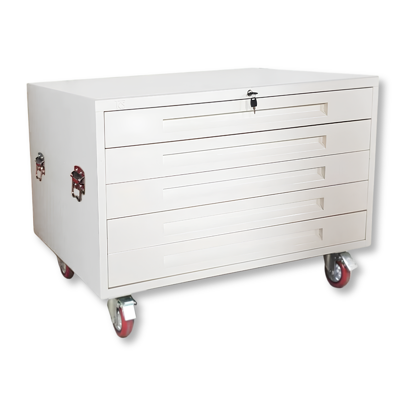 A1 5 Drawer Architect Plan Filing Cabinet with Wheels - White-Hammerox Industrial