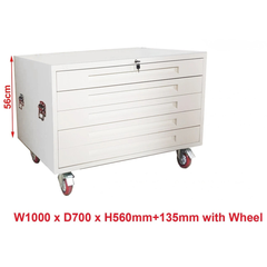 A1 5 Drawer Architect Plan Filing Cabinet with Wheels - White