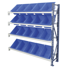 Access Plastic Bin Rack Add On Bay with 20 Blue Bins-Hammerox Industrial