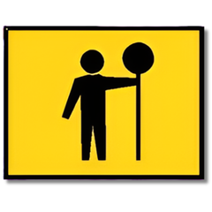 Boxed Edge Flagman Symbol Yellow Sign