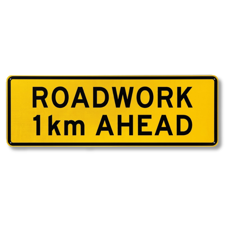 Boxed Edge Roadwork 1km Ahead Sign