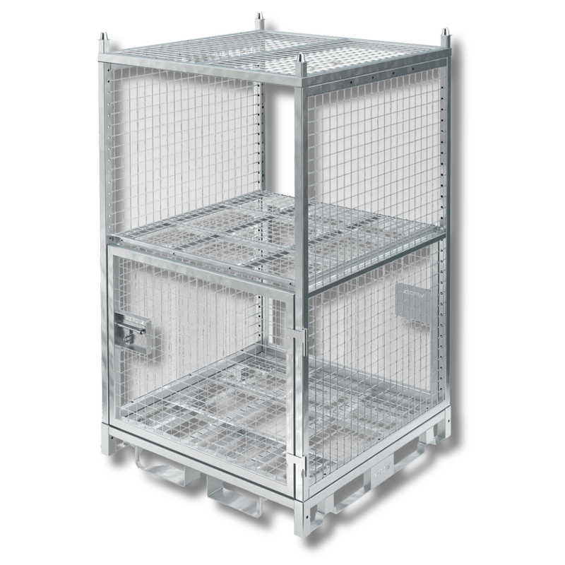 Configurable Full Height Lockable Storage Cage with Shelves & Stacking Roof-Hammerox Industrial