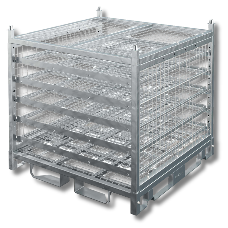 Configurable Standard Height Storage Cage with Shelves & Stacking Roof-Hammerox Industrial
