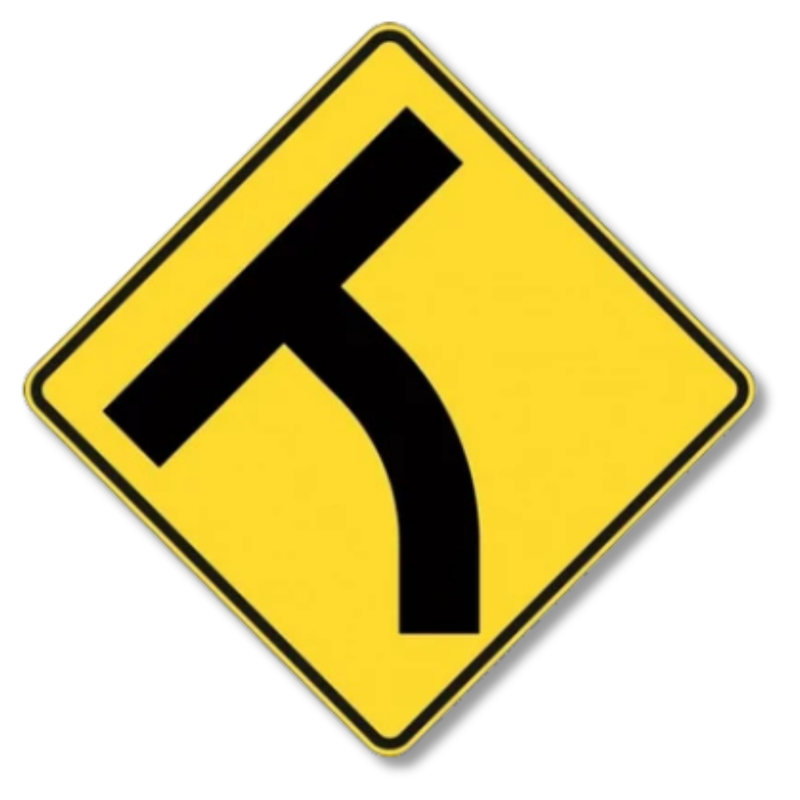Curved Intersection Left Sign Class 1 Reflective 600 x 600mm