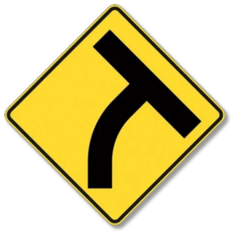 Curved Intersection Right Sign Class 1 Reflective 600 x 600mm