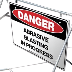Danger Abrasive Blasting in Progress Swing Stand & Sign