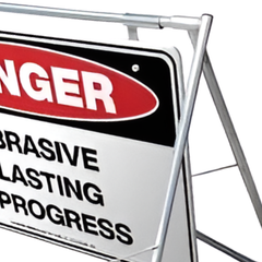 Danger Abrasive Blasting in Progress Swing Stand & Sign