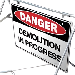 Danger Demolition in Progress Swing Stand & Sign