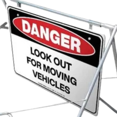 Danger Look Out for Moving Vehicles Swing Stand & Sign