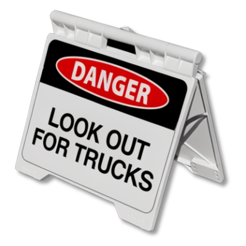 Danger Look Out for Trucks Heavy Duty A Frame Sign