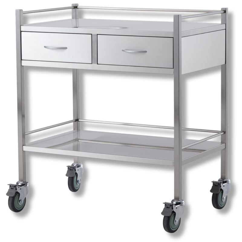 Double Stainless Steel Instrument Trolley with 2 Side by Side Drawers-Hammerox Industrial