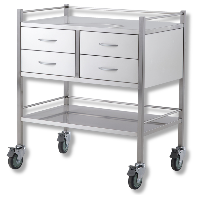 Double Stainless Steel Instrument Trolley with 4 Drawers-Hammerox Industrial