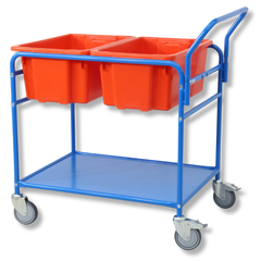 Double Tub Order Picking Trolley Kit with 2 No.10 Red Plastic Tubs-Hammerox Industrial